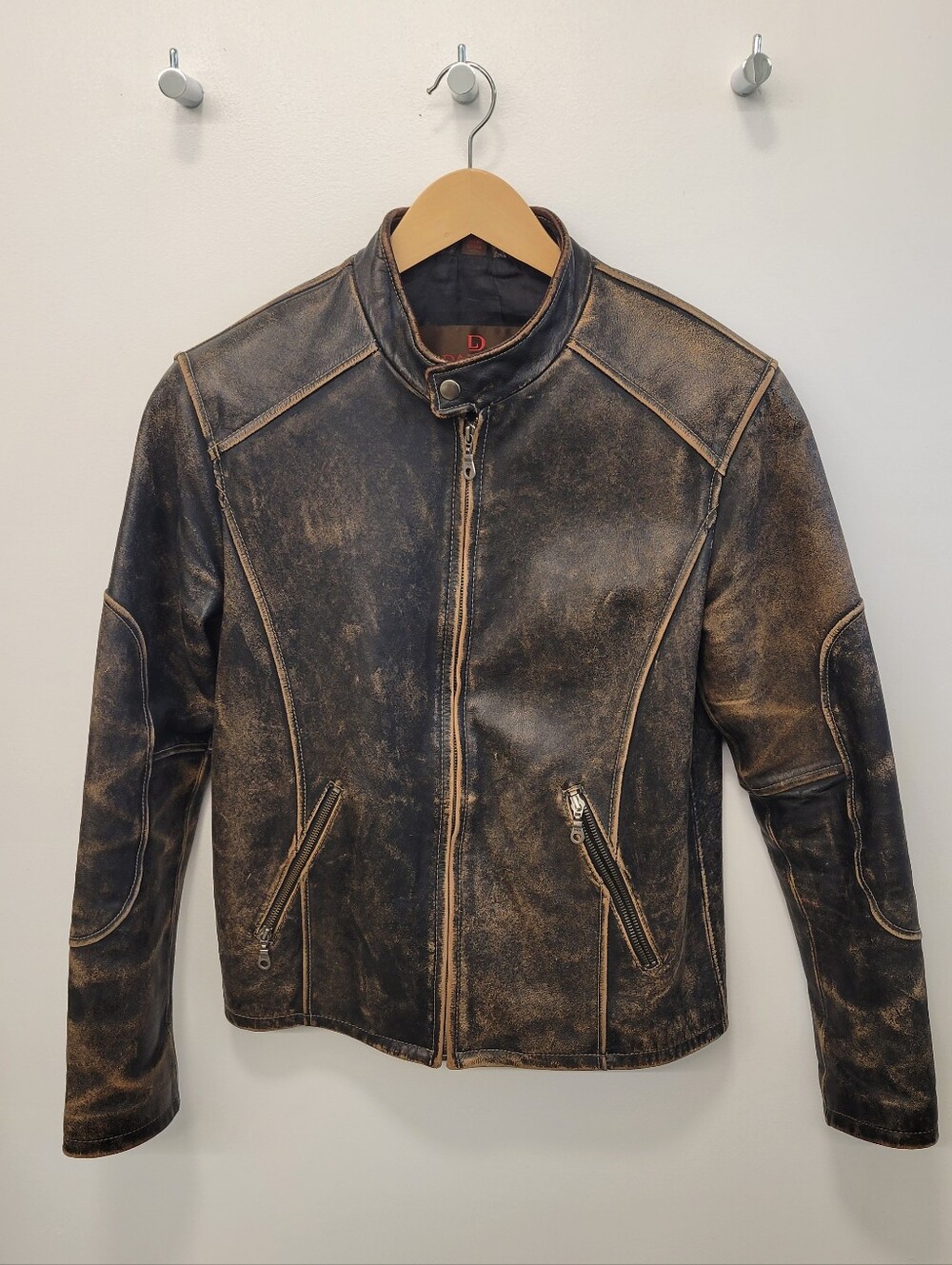 Men's Distressed Black & Tan Leather Jacket